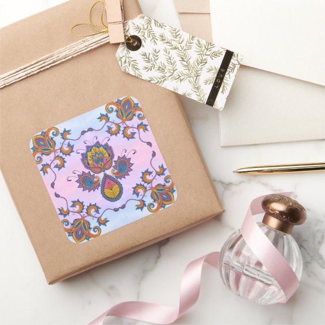 Blue & Purple Floral Harmony Square Sticker (Gifting)