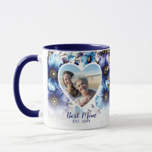 Blue Purple Floral Heart Photo Mother’s Day Gift Mug