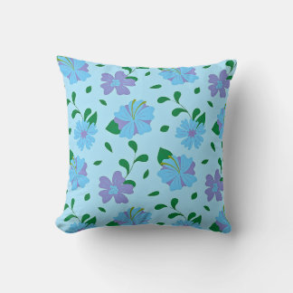 Blue & Purple Floral Pattern on Light Blue | Seaml Throw Pillow