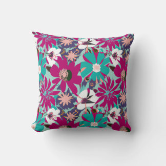 Blue & Purple Floral Pattern Throw Pillow