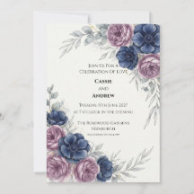 Blue Purple Floral Wedding Invitation