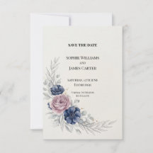 Blue Purple Floral Wedding Save the Date