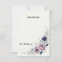 Blue Purple Floral Wedding Thank You Card