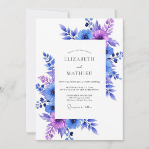 Blue Purple Floral Whimsy Wedding Invitation