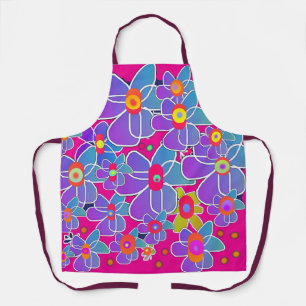 Blue Purple Flower Burst Hot Pink Chef  Apron