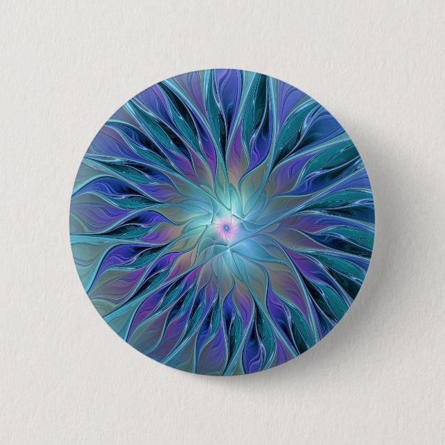 Blue Purple Flower Dream Abstract Fractal Art 2 Inch Round Button (Front)