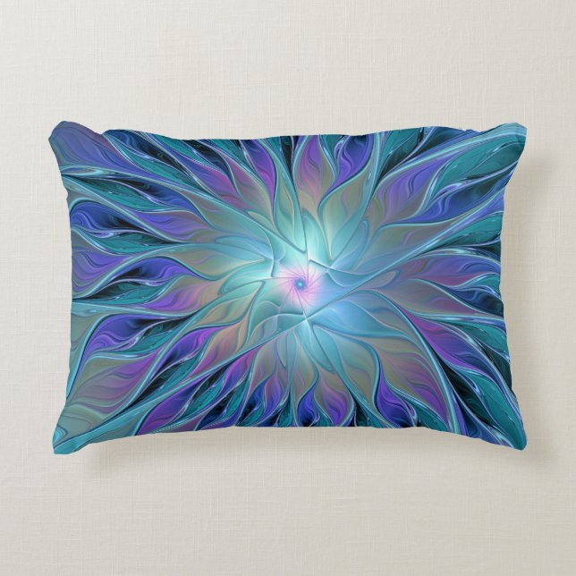 Blue Purple Flower Dream Abstract Fractal Art Accent Pillow (Front)