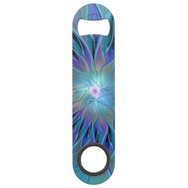 Blue Purple Flower Dream Abstract Fractal Art Bar Key (Front)