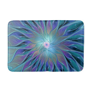 Blue Purple Flower Dream Abstract Fractal Art Bath Mat