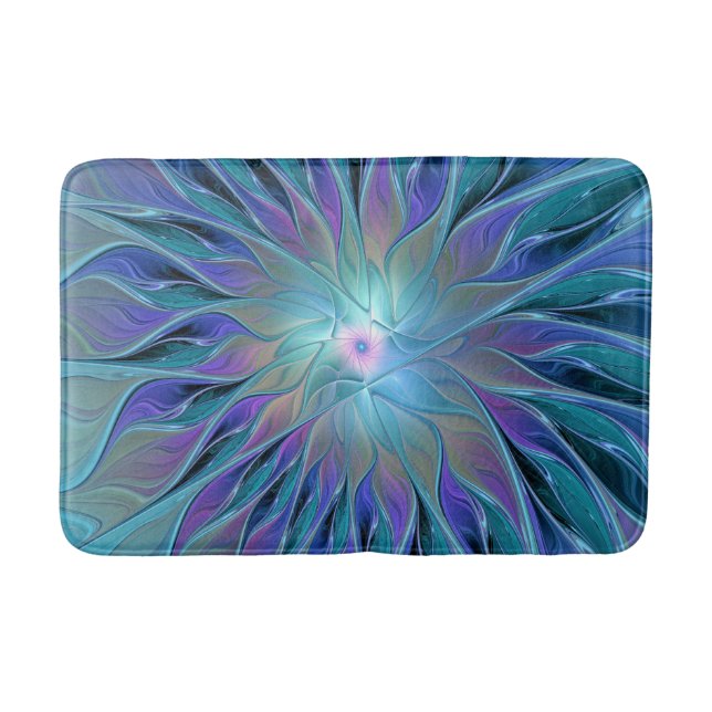 Blue Purple Flower Dream Abstract Fractal Art Bath Mat (Front)