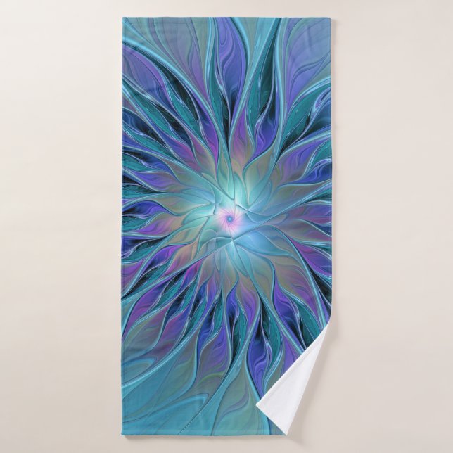 Blue Purple Flower Dream Abstract Fractal Art Bath Towel (Bath Towel)