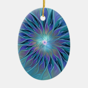 Blue Purple Flower Dream Abstract Fractal Art Ceramic Ornament
