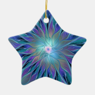 Blue Purple Flower Dream Abstract Fractal Art Ceramic Ornament