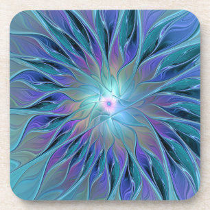 Blue Purple Flower Dream Abstract Fractal Art Coaster