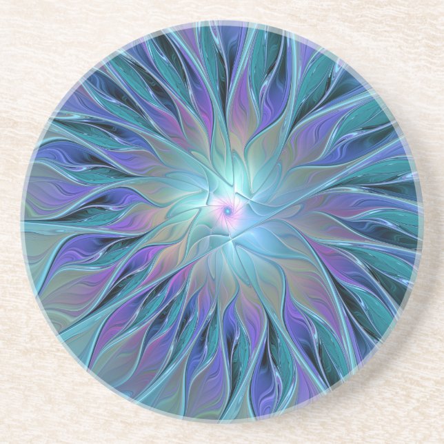 Blue Purple Flower Dream Abstract Fractal Art Coaster (Front)