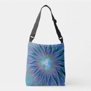 Blue Purple Flower Dream Abstract Fractal Art Crossbody Bag