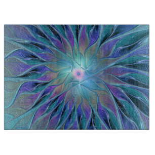 Blue Purple Flower Dream Abstract Fractal Art Cutting Board