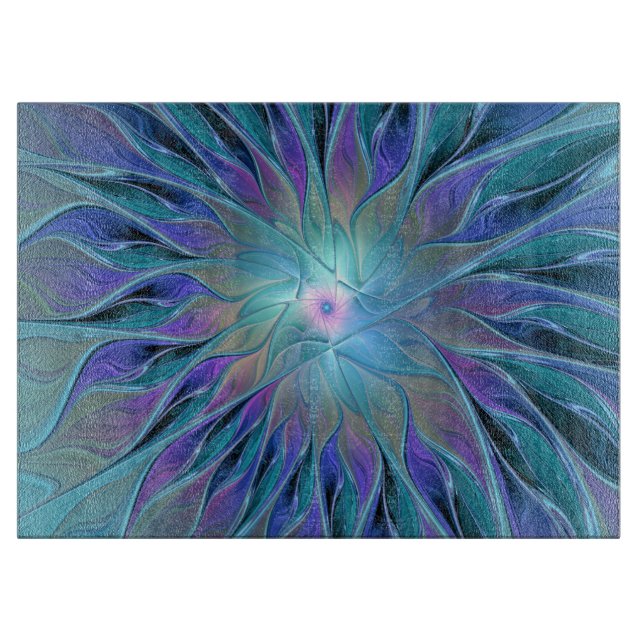 Blue Purple Flower Dream Abstract Fractal Art Cutting Board (Front)
