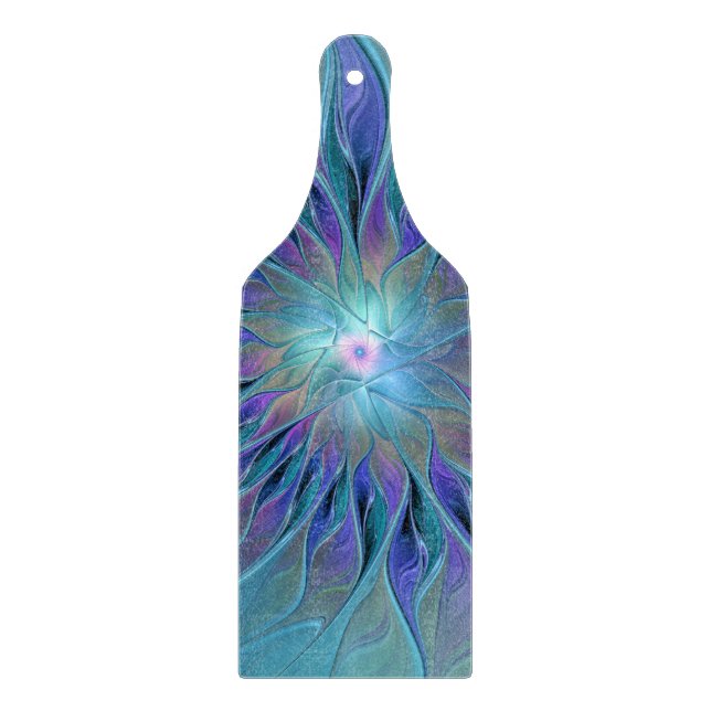 Blue Purple Flower Dream Abstract Fractal Art Cutting Board (Front)