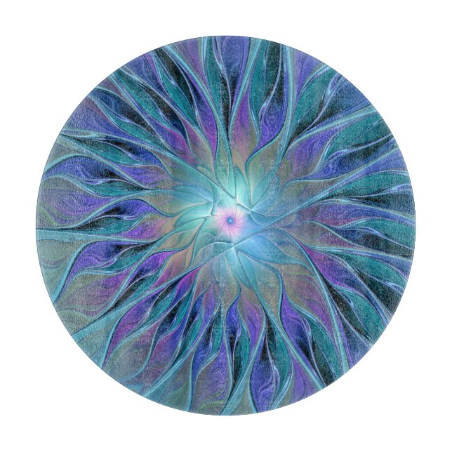 Blue Purple Flower Dream Abstract Fractal Art Cutting Board (Front)