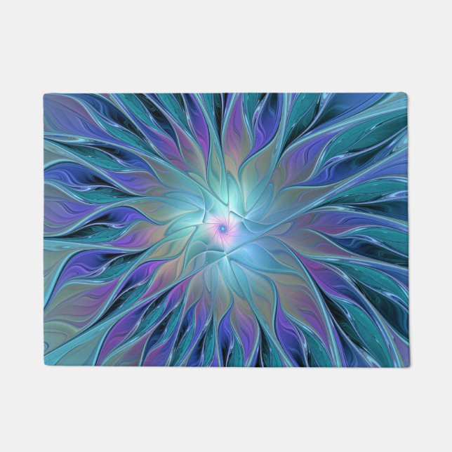 Blue Purple Flower Dream Abstract Fractal Art Doormat (Front)