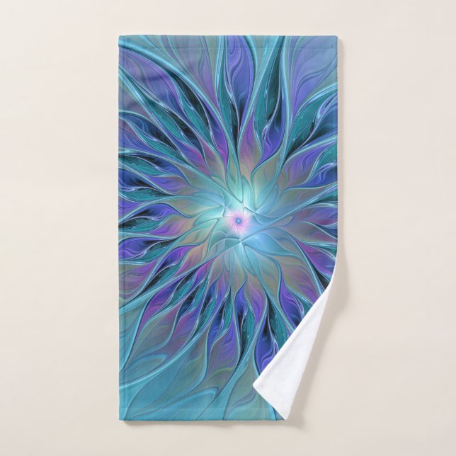 Blue Purple Flower Dream Abstract Fractal Art Hand Towel (Hand Towel)