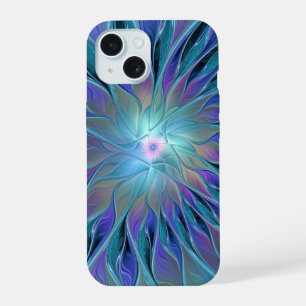 Blue Purple Flower Dream Abstract Fractal Art iPhone 15 Case