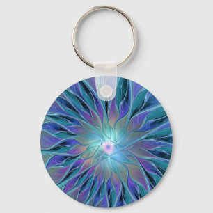 Blue Purple Flower Dream Abstract Fractal Art Keychain