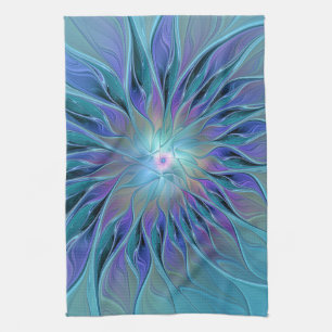Blue Purple Flower Dream Abstract Fractal Art Kitchen Towel