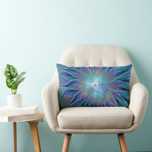 Blue Purple Flower Dream Abstract Fractal Art Lumbar Pillow