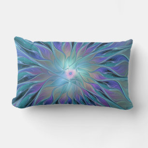 Blue Purple Flower Dream Abstract Fractal Art Lumbar Pillow
