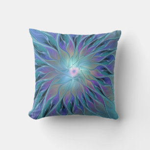 Blue Purple Flower Dream Abstract Fractal Art Outdoor Pillow
