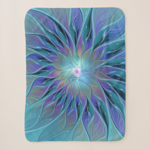 Blue Purple Flower Dream Abstract Fractal Art Sherpa Blanket