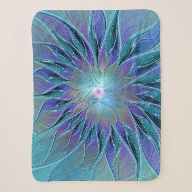 Blue Purple Flower Dream Abstract Fractal Art Sherpa Blanket (Front)