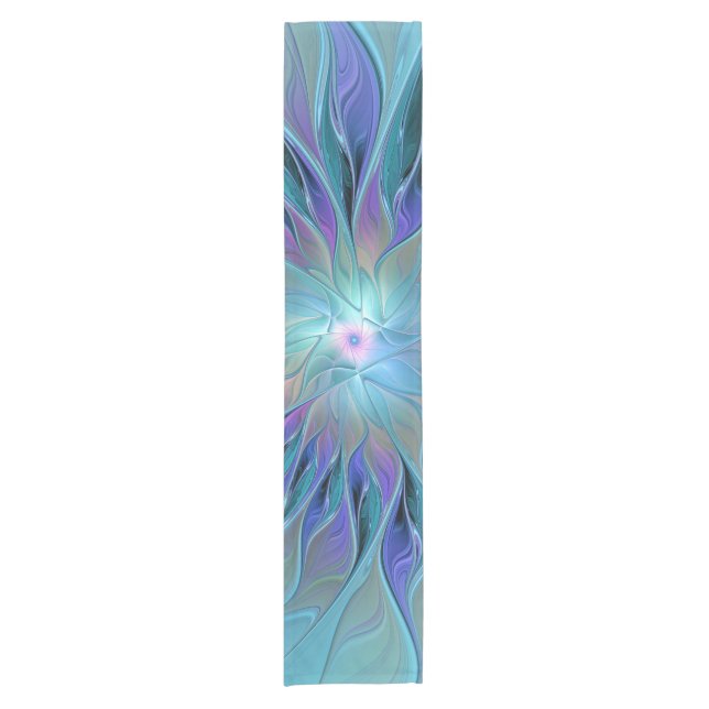 Blue Purple Flower Dream Abstract Fractal Art Short Table Runner (Front)