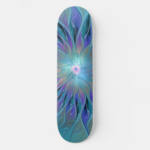 Blue Purple Flower Dream Abstract Fractal Art Skateboard