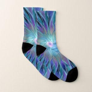 Blue Purple Flower Dream Abstract Fractal Art Socks