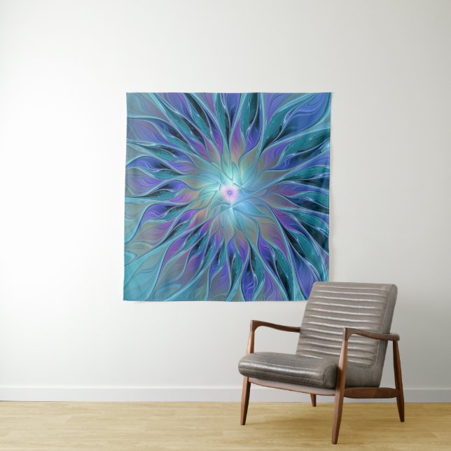 Blue Purple Flower Dream Abstract Fractal Art Tapestry (In Situ)