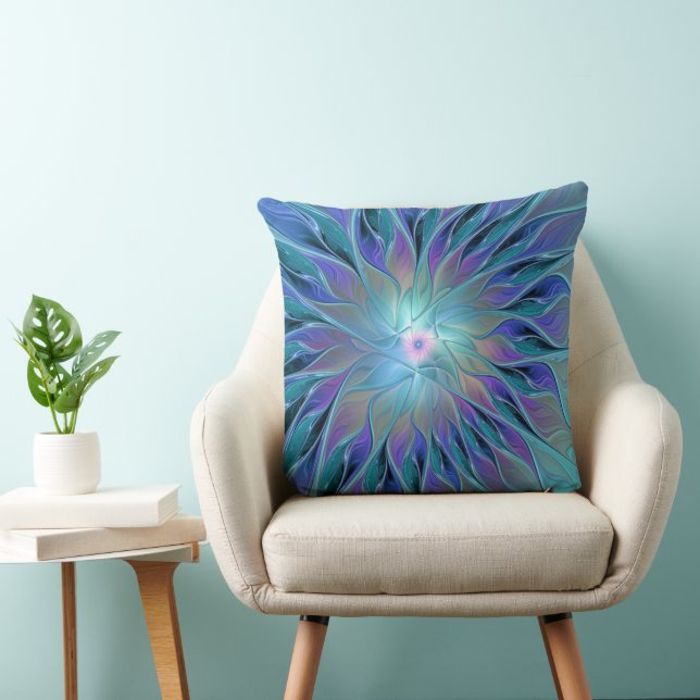 Blue Purple Flower Dream Abstract Fractal Art Throw Pillow (Chair)