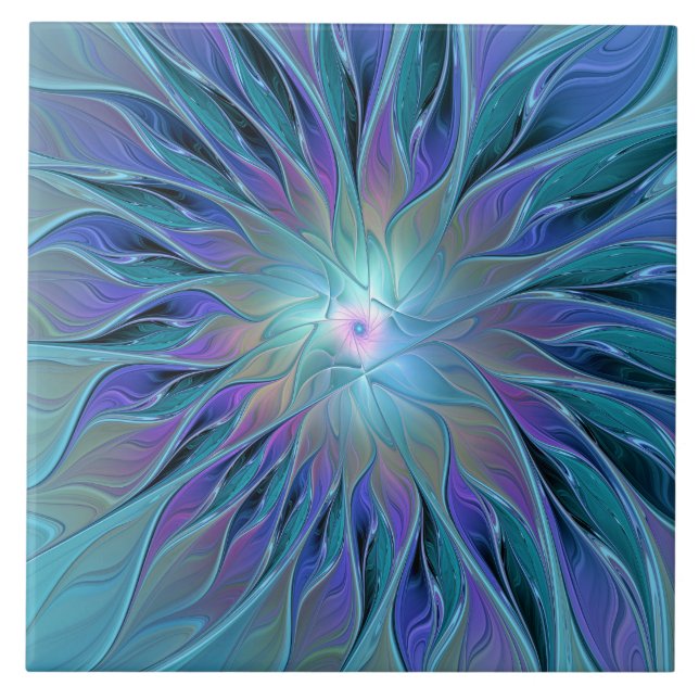 Blue Purple Flower Dream Abstract Fractal Art Tile (Front)