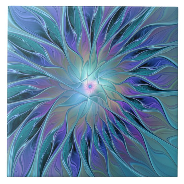 Blue Purple Flower Dream Abstract Fractal Art Tile (Front)