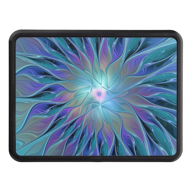 Blue Purple Flower Dream Abstract Fractal Art Trailer Hitch Cover (Front)