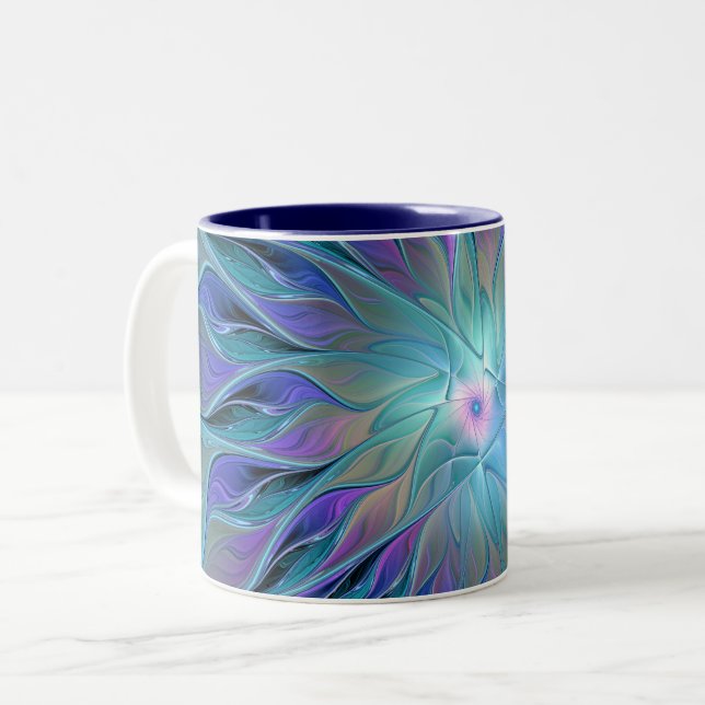 Blue Purple Flower Dream Abstract Fractal Art Two-Tone Coffee Mug (Front Left)