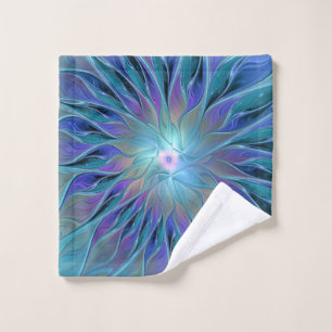 Blue Purple Flower Dream Abstract Fractal Art Wash Cloth