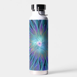 Blue Purple Flower Dream Abstract Fractal Art Water Bottle