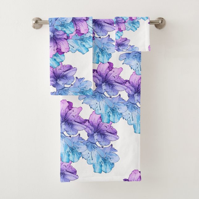 Blue Purple Flower Illustration Bath Towel Set (Insitu)