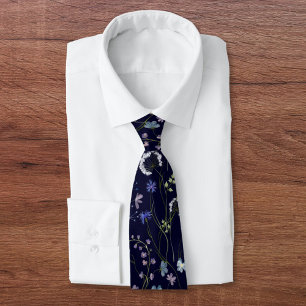 Blue Purple Flower Wildflower Floral Pattern Tie