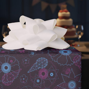 Blue & Purple Flowers Elegant Outline Pattern Wrapping Paper