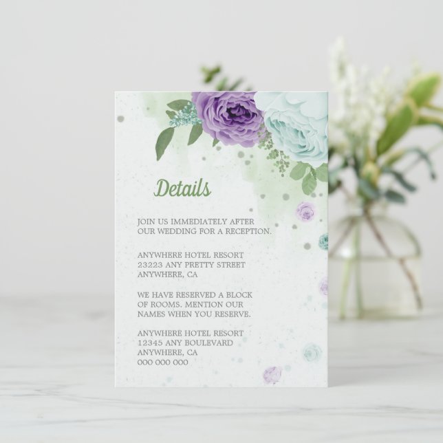 blue purple flowers greenery botanical enclosure card (Standing Front)