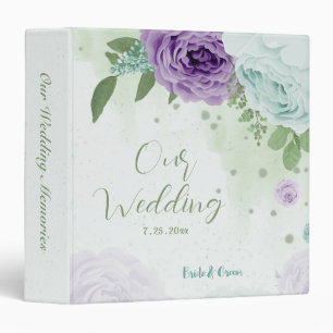 blue purple flowers greenery wedding album binder